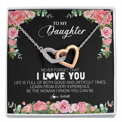 Interlocking Hearts Necklace | Personalized To My Daughter Necklace from Dad Father Never Forget I Love You Floral Jewelry for Daughter Birthday Graduation Christmas Customized Message Card | teecentury