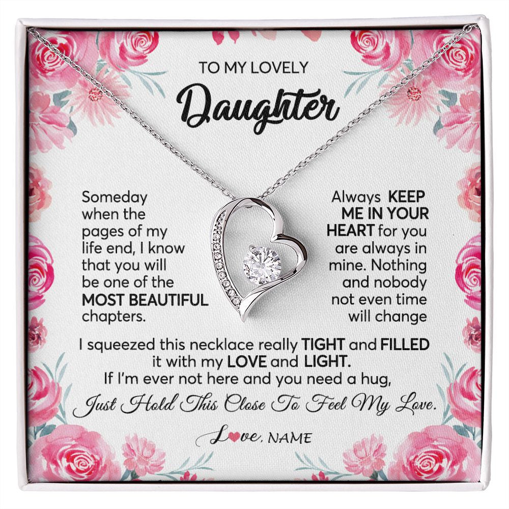 Forever Love Necklace | Personalized To My Daughter Necklace from Mom Dad Always Keep Me in Your Heart Daughter Birthday Graduation Christmas Customized Gift Box Message Card | teecentury