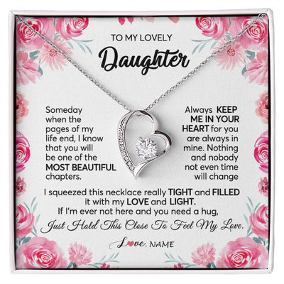 Forever Love Necklace | Personalized To My Daughter Necklace from Mom Dad Always Keep Me in Your Heart Daughter Birthday Graduation Christmas Customized Gift Box Message Card | teecentury