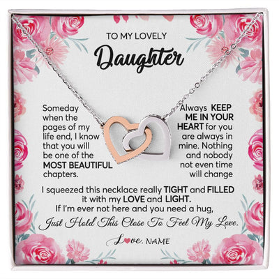Interlocking Hearts Necklace | Personalized To My Daughter Necklace from Mom Dad Always Keep Me in Your Heart Daughter Birthday Graduation Christmas Customized Gift Box Message Card | teecentury