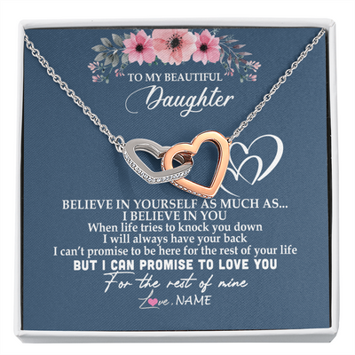 Interlocking Hearts Necklace | Personalized To My Daughter Necklace from Mom Dad Mother Believe In Yourself Daughter Birthday Graduation Christmas Customized Message Card | teecentury