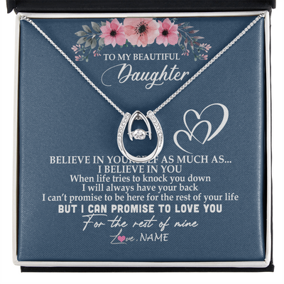 Lucky In Love Necklace | Personalized To My Daughter Necklace from Mom Dad Mother Believe In Yourself Daughter Birthday Graduation Christmas Customized Message Card | teecentury