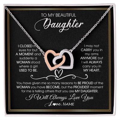 Interlocking Hearts Necklace | Personalized To My Daughter Necklace from Mom Mother Dad I Closed My Eyes For A Moment Daughter Birthday Graduation Christmas Customized Gift Box Message Card | teecentury