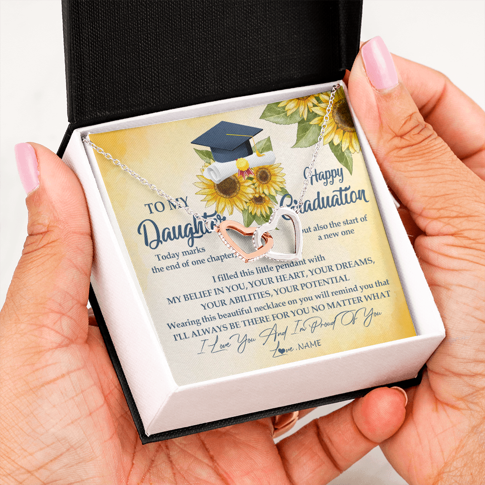 Interlocking Hearts Necklace | Personalized To My Daughter On Her Graduation Day Necklace Flower I Love You I'm Proud Of You Class of 2022 Daughter Jewelry Customized Gift Box Message Card | teecentury