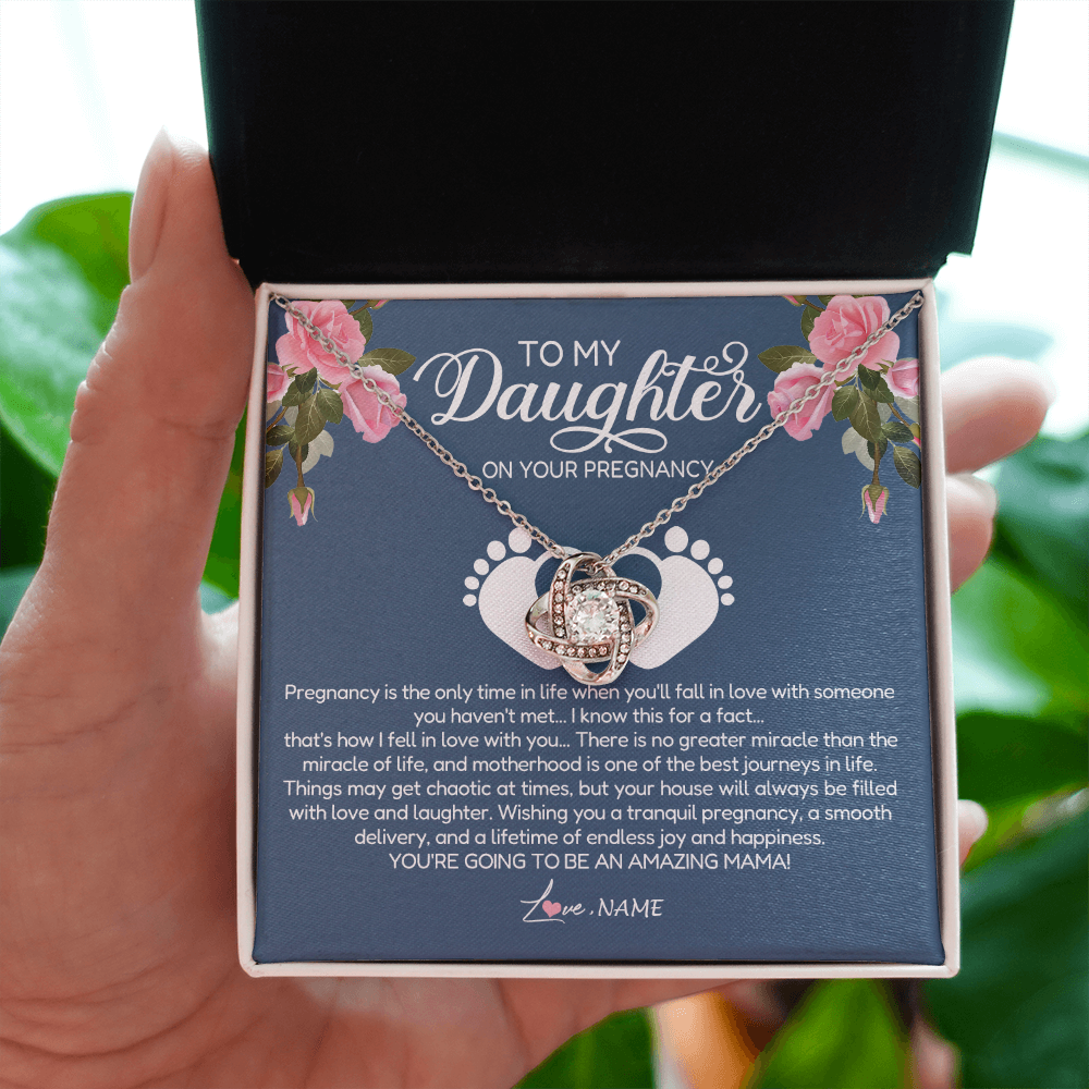 Love Knot Necklace | Personalized To My Daughter On Your Pregnancy Necklace First Time Mom Expecting Mama Mom Mother's Day Pendant Jewelry Customized Gift Box Message Card | teecentury
