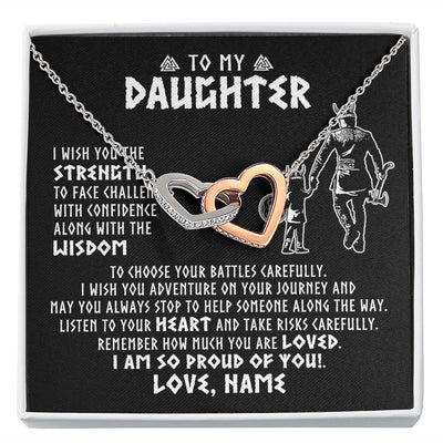 Interlocking Hearts Necklace | Personalized To My Daughter Viking Necklace From Dad Father I Am So Proud Of You Runes Viking Daughter Birthday Christmas Customized Gift Box Message Card | teecentury
