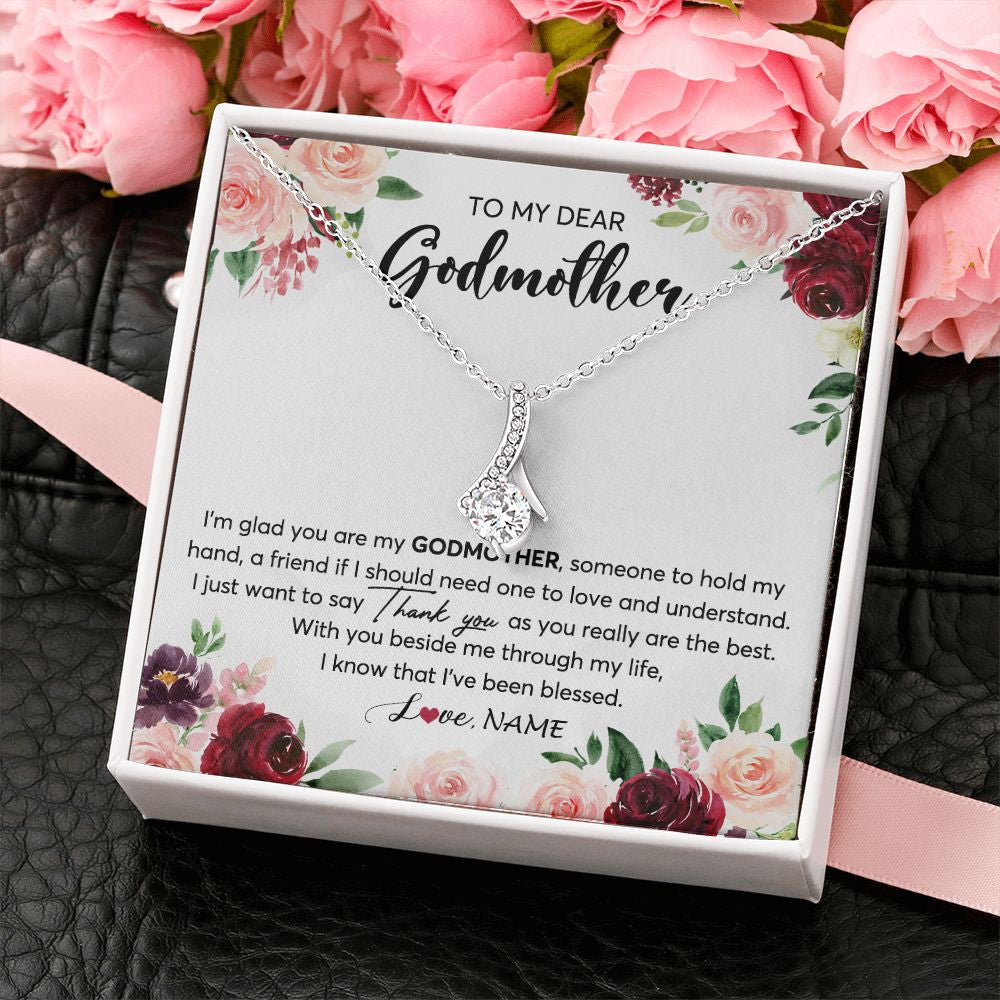 Alluring Beauty Necklace | Personalized To My Dear Godmother Necklace From Goddaughter Im Glad You Are My Godmother Aunt Birthday Mothers Day Christmas Customized Gift Box Message Card | teecentury