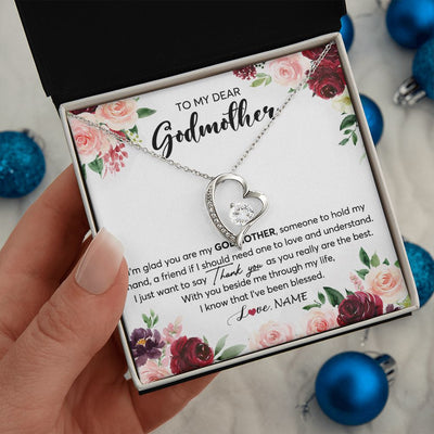 Forever Love Necklace | Personalized To My Dear Godmother Necklace From Goddaughter Im Glad You Are My Godmother Aunt Birthday Mothers Day Christmas Customized Gift Box Message Card | teecentury