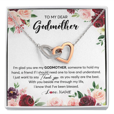 Interlocking Hearts Necklace | Personalized To My Dear Godmother Necklace From Goddaughter Im Glad You Are My Godmother Aunt Birthday Mothers Day Christmas Customized Gift Box Message Card | teecentury