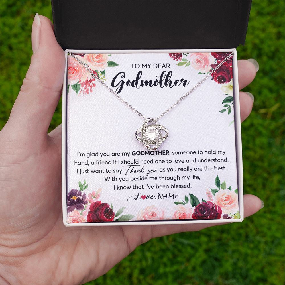 Love Knot Necklace | Personalized To My Dear Godmother Necklace From Goddaughter Im Glad You Are My Godmother Aunt Birthday Mothers Day Christmas Customized Gift Box Message Card | teecentury