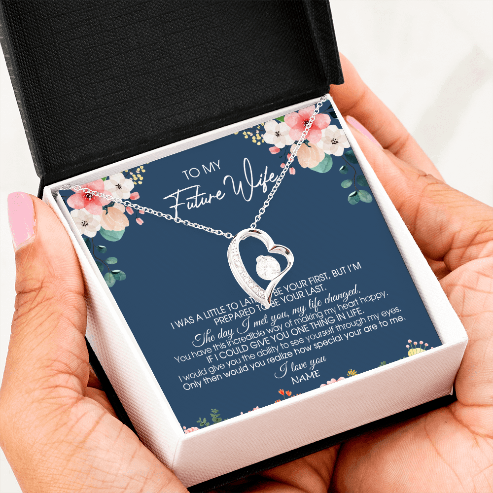 Forever Love Necklace | Personalized To My Future Wife Necklace From Boyfriend Love You Soulmate Girlfriend Wife Birthday Anniversary Valentines Day Christmas Customized Message Card | teecentury