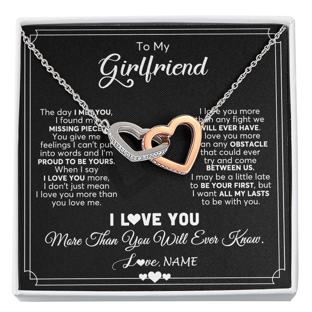 Interlocking Hearts Necklace | Personalized To My Girlfriend Necklace From Boyfriend The Day I Met You Girlfriend Birthday Anniversary Valentines Christmas Customized Gift Box Message Card | teecentury