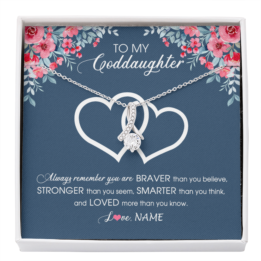 Alluring Beauty Necklace | Personalized To My Goddaughter Necklace From Godmother Braver Stronger Smarter Loved Goddaughter Jewelry Birthday Graduation Christmas Customized Message Card | teecentury