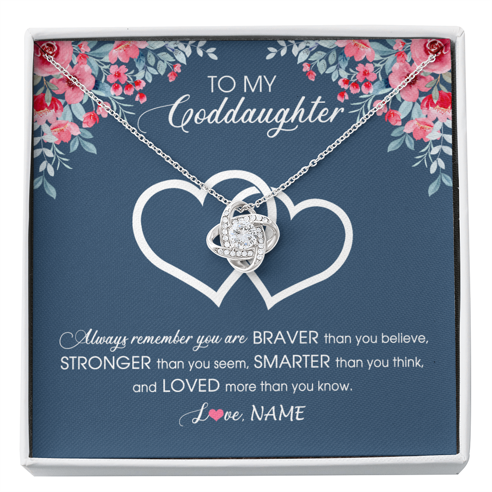 Love Knot Necklace | Personalized To My Goddaughter Necklace From Godmother Braver Stronger Smarter Loved Goddaughter Jewelry Birthday Graduation Christmas Customized Message Card | teecentury