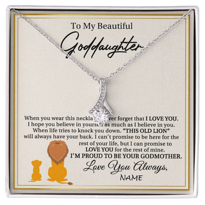 Alluring Beauty Necklace | Personalized To My Goddaughter Necklace From Godmother I'M Proud To Be Your Godmother Lion Goddaughter Birthday Christmas Customized Gift Box Message Card | teecentury