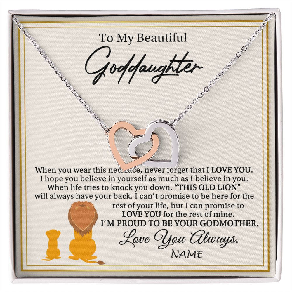 Interlocking Hearts Necklace | Personalized To My Goddaughter Necklace From Godmother I'M Proud To Be Your Godmother Lion Goddaughter Birthday Christmas Customized Gift Box Message Card | teecentury