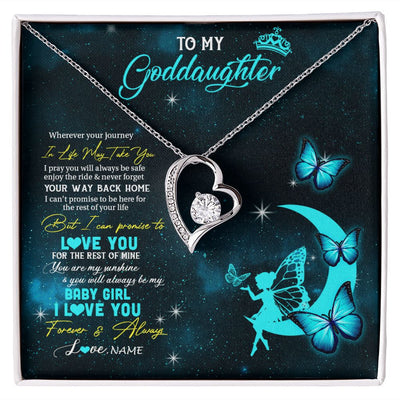 Forever Love Necklace | Personalized To My Goddaughter Necklace From Godmother Uncle Fairy Silhouette Fantasy Moon Goddaughter Birthday Christmas Customized Gift Box Message Card | teecentury