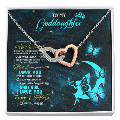 Interlocking Hearts Necklace | Personalized To My Goddaughter Necklace From Godmother Uncle Fairy Silhouette Fantasy Moon Goddaughter Birthday Christmas Customized Gift Box Message Card | teecentury