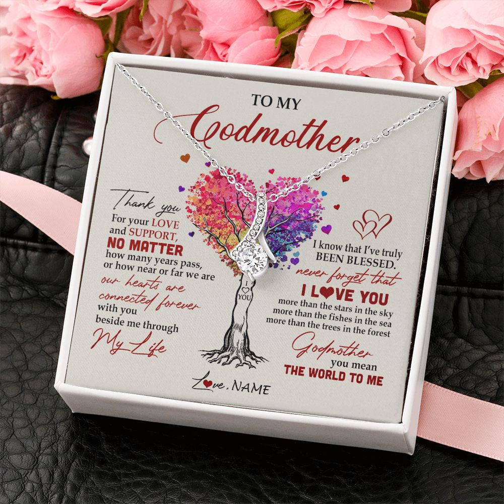 Alluring Beauty Necklace | Personalized To My Godmother Necklace From Niece Never Forget That I Love You You Mean The World Aunt Birthday Mothers Day Christmas Customized Gift Box Message Card | teecentury