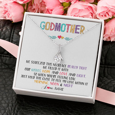 Alluring Beauty Necklace | Personalized To My Godmother Necklace From Niece We Squeezed This Necklace Godmother Birthday Mothers Day Christmas Customized Gift Box Message Card | teecentury