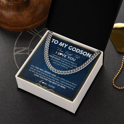 Cuban Link Chain Necklace | Personalized To My Godson Cuban Necklace From Godmother Uncle Aunt Never Forget That I Love You Godson Birthday Christmas Customized Gift Box Message Card | teecentury