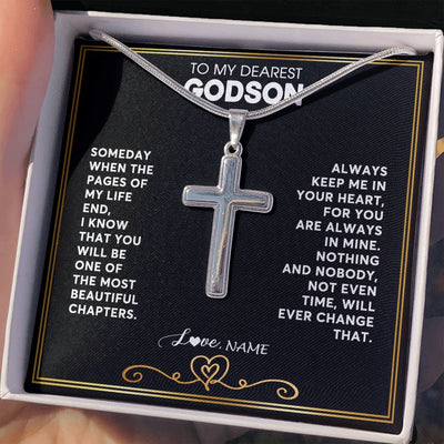 Stainless Cross Necklace | Personalized To My Godson Necklace From Godmother Godfather When The Pages Of My Life End Godchild Godson Birthday Christmas Customized Gift Box Message Card | teecentury
