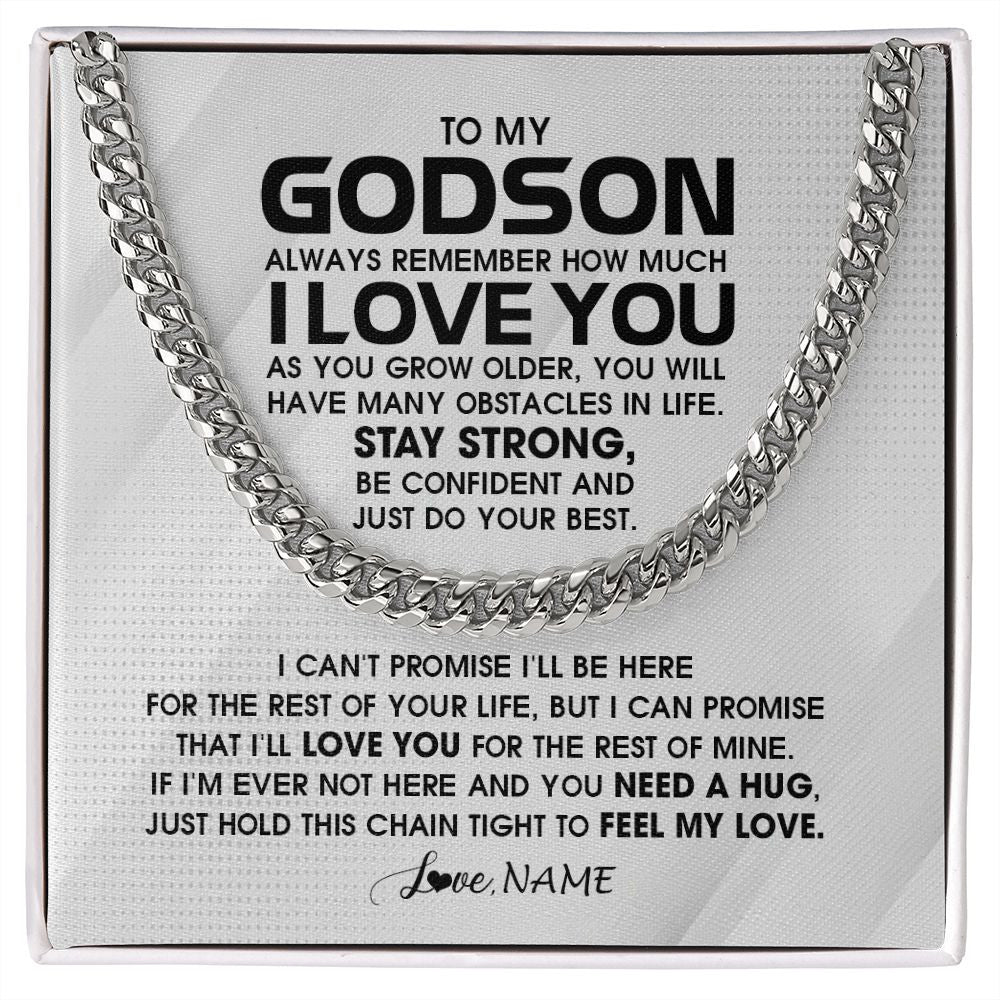 Cuban Link Chain Necklace | Personalized To My Godson Necklace From Godmother Uncle Aunt Always Remember I Love You Godson Birthday Christmas Customized Gift Box Message Card | teecentury
