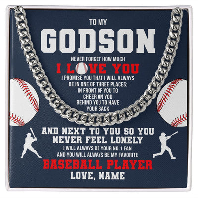 Cuban Link Chain Necklace | Personalized To My Godson Necklace From Godmother Uncle Aunt Never Forget I Love You Baseball Godchild Birthday Christmas Customized Gift Box Message Card | teecentury
