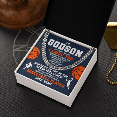 Cuban Link Chain Necklace | Personalized To My Godson Necklace From Godmother Uncle Aunt Never Forget I Love You Basketball Godchild Birthday Christmas Customized Gift Box Message Card | teecentury