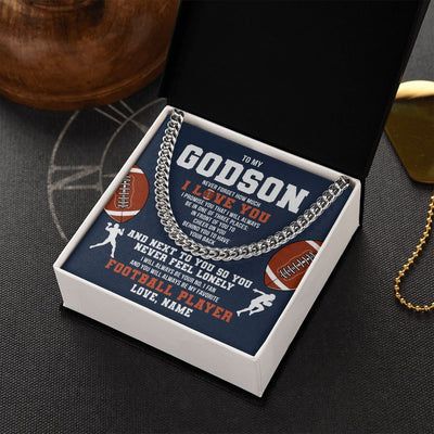 Cuban Link Chain Necklace | Personalized To My Godson Necklace From Godmother Uncle Aunt Never Forget I Love You Football Godchild Birthday Christmas Customized Gift Box Message Card | teecentury