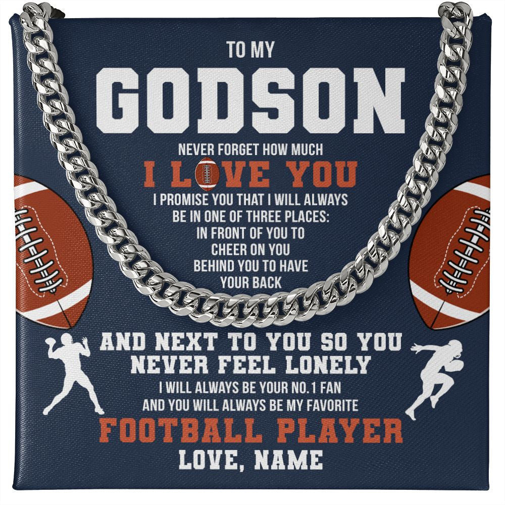 Cuban Link Chain Necklace | Personalized To My Godson Necklace From Godmother Uncle Aunt Never Forget I Love You Football Godchild Birthday Christmas Customized Gift Box Message Card | teecentury