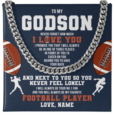 Cuban Link Chain Necklace | Personalized To My Godson Necklace From Godmother Uncle Aunt Never Forget I Love You Football Godchild Birthday Christmas Customized Gift Box Message Card | teecentury