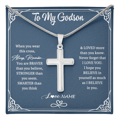 Stainless Cross Necklace | Personalized To My Godson Necklace From Godmother Uncle Aunt When Your Wear This Always Remember Godson Birthday Christmas Customized Gift Box Message Card | teecentury