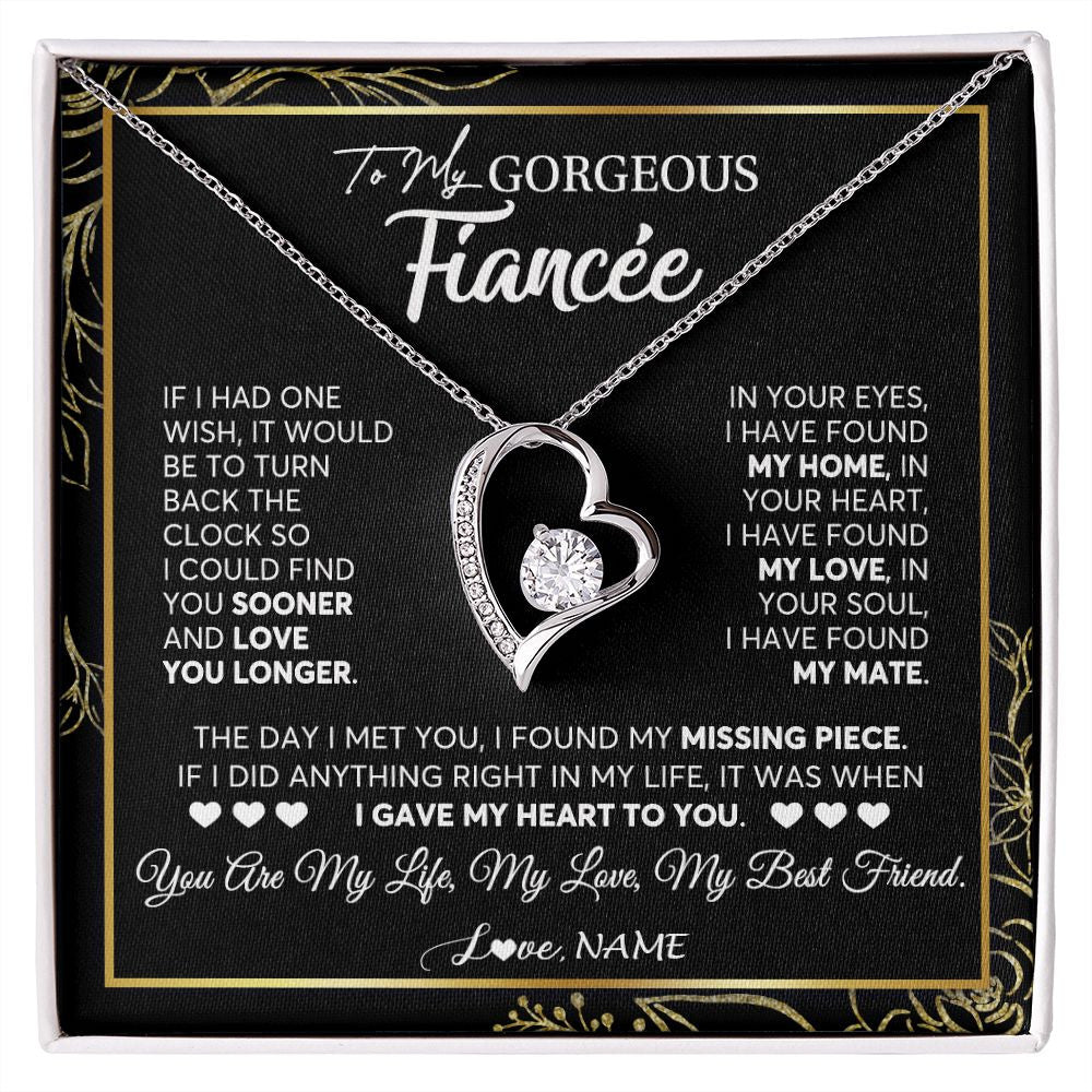 Forever Love Necklace | Personalized To My Gorgeous Fiancee Necklace From Fiance My Life My Love Future Wife Birthday Valentines Day Christmas Customized Gift Box Message Card | teecentury
