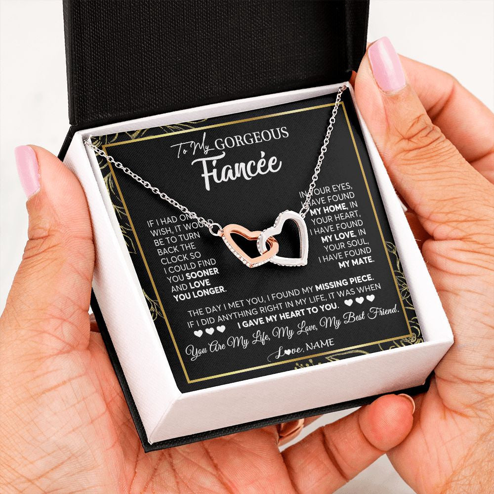 Interlocking Hearts Necklace | Personalized To My Gorgeous Fiancee Necklace From Fiance My Life My Love Future Wife Birthday Valentines Day Christmas Customized Gift Box Message Card | teecentury