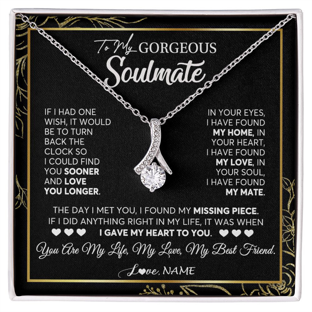 Alluring Beauty Necklace | Personalized To My Gorgeous Soulmate Necklace From Husband My Life My Love Wife Birthday Wedding Valentines Day Christmas Customized Gift Box Message Card | teecentury