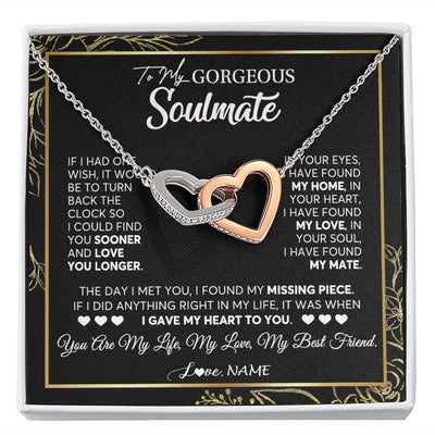 Interlocking Hearts Necklace | Personalized To My Gorgeous Soulmate Necklace From Husband My Life My Love Wife Birthday Wedding Valentines Day Christmas Customized Gift Box Message Card | teecentury