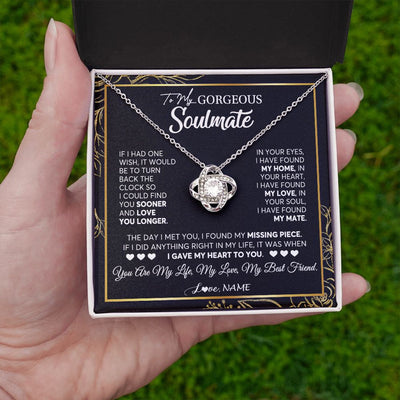 Love Knot Necklace | Personalized To My Gorgeous Soulmate Necklace From Husband My Life My Love Wife Birthday Wedding Valentines Day Christmas Customized Gift Box Message Card | teecentury