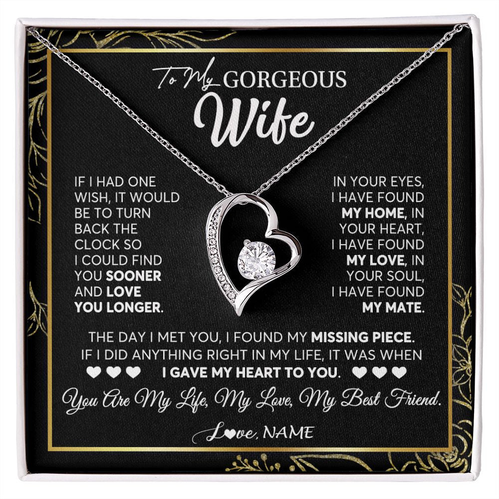 Forever Love Necklace | Personalized To My Gorgeous Wife Necklace From Husband My Life My Love Wife Birthday Wedding Valentines Day Christmas Customized Gift Box Message Card | teecentury