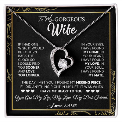 Forever Love Necklace | Personalized To My Gorgeous Wife Necklace From Husband My Life My Love Wife Birthday Wedding Valentines Day Christmas Customized Gift Box Message Card | teecentury