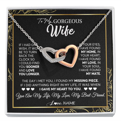 Interlocking Hearts Necklace | Personalized To My Gorgeous Wife Necklace From Husband My Life My Love Wife Birthday Wedding Valentines Day Christmas Customized Gift Box Message Card | teecentury