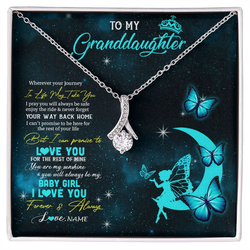 Alluring Beauty Necklace | Personalized To My Granddaughter Necklace From Grandma Fairy Silhouette Fantasy Moon Granddaughter Birthday Christmas Customized Gift Box Message Card | teecentury