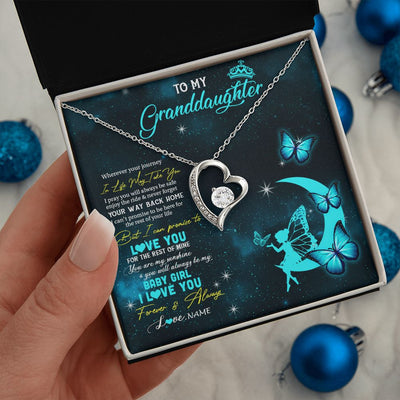 Forever Love Necklace | Personalized To My Granddaughter Necklace From Grandma Fairy Silhouette Fantasy Moon Granddaughter Birthday Christmas Customized Gift Box Message Card | teecentury