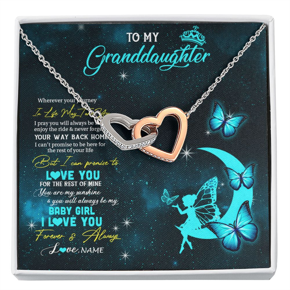 Interlocking Hearts Necklace | Personalized To My Granddaughter Necklace From Grandma Fairy Silhouette Fantasy Moon Granddaughter Birthday Christmas Customized Gift Box Message Card | teecentury