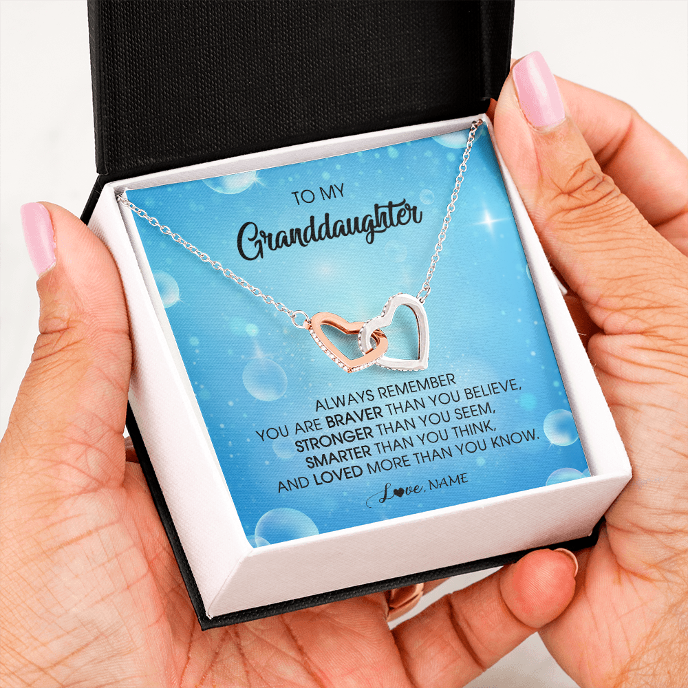 Interlocking Hearts Necklace | Personalized To My Granddaughter Necklace From Grandma Grandpa Always Remember You Are Braver Granddaughter Jewelry Birthday Christmas Customized Message Card | teecentury