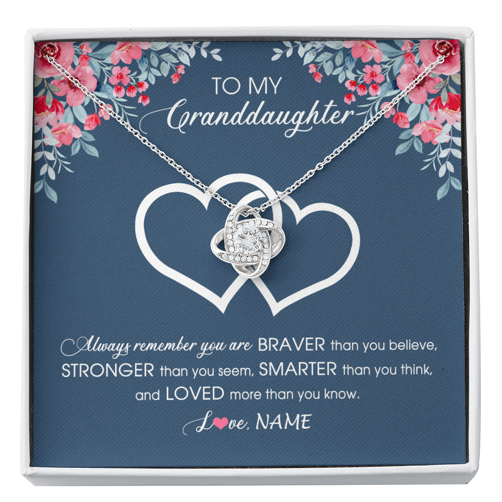 Love Knot Necklace | Personalized To My Granddaughter Necklace From Grandma Grandpa Braver Stronger Smarter Loved Granddaughter Jewelry Birthday Christmas Customized Message Card | teecentury
