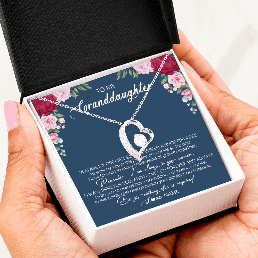 Forever Love Necklace | Personalized To My Granddaughter Necklace From Grandma Grandpa You Are My Greatest Gift Granddaughter Birthday Customized Jewelry Gift Box Message Card | teecentury