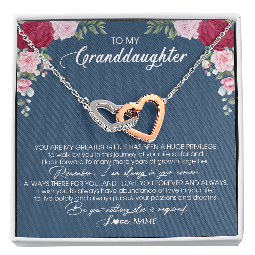 Interlocking Hearts Necklace | Personalized To My Granddaughter Necklace From Grandma Grandpa You Are My Greatest Gift Granddaughter Birthday Customized Jewelry Gift Box Message Card | teecentury