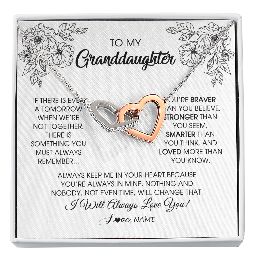 Interlocking Hearts Necklace | Personalized To My Granddaughter Necklace From Grandma Grandpa You're Braver Stronger Smarter Granddaughter Birthday Customized Jewelry Gift Box Message Card | teecentury