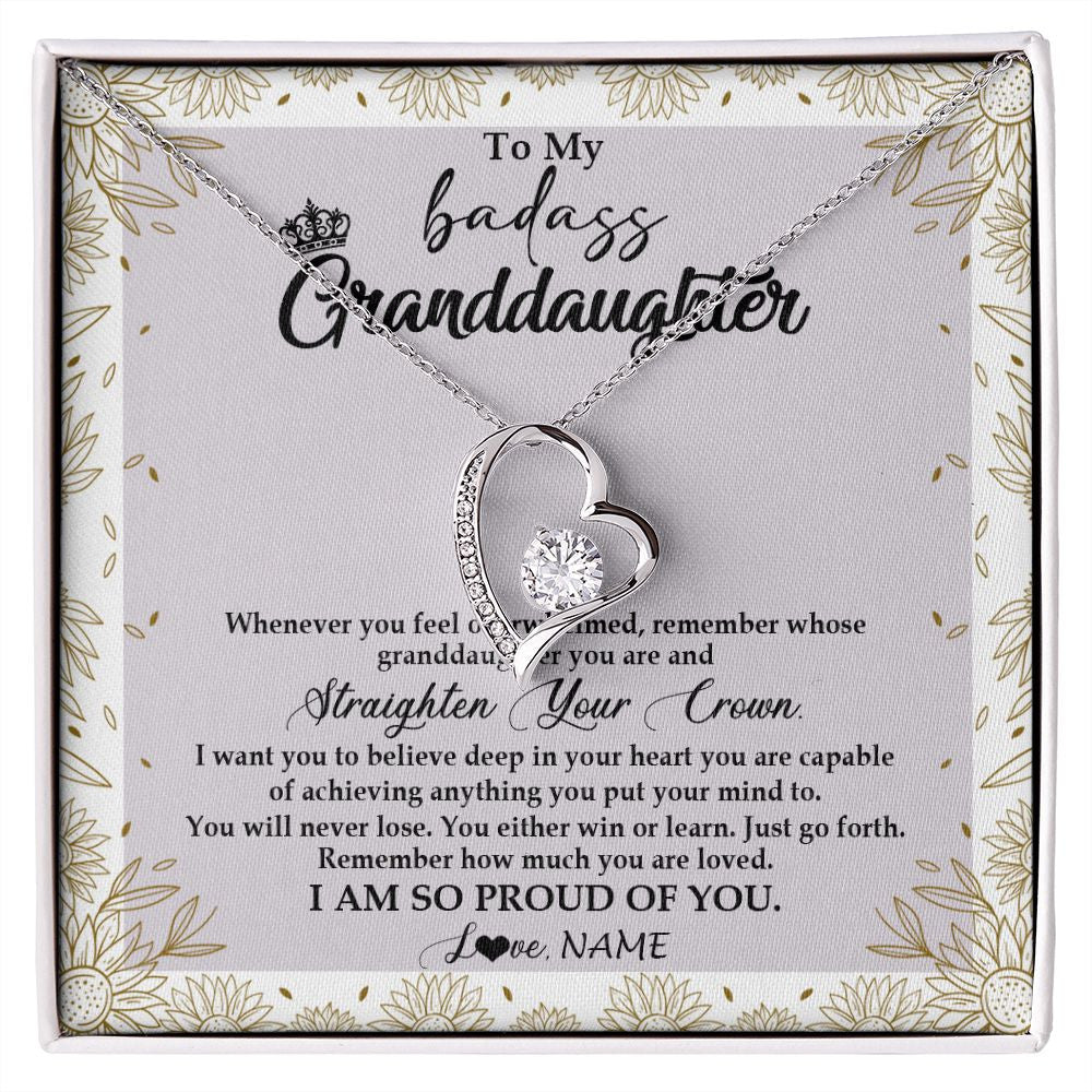 Forever Love Necklace | Personalized To My Granddaughter Necklace From Grandma Nana Straighten Your Crown Granddaughter Birthday Graduation Christmas Customized Gift Box Message Card | teecentury